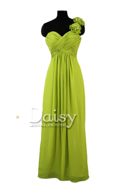 Long Bright Olive Chiffon Dress Floral One Shoulder Bridesmaid Dress – daisyformals-dev Long Bright Olive Chiffon Dress Floral One Shoulder Bridesmaid Dress – daisyformals-dev