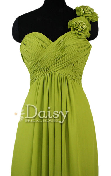 Long Bright Olive Chiffon Dress Floral One Shoulder Bridesmaid Dress –  daisyformals-dev