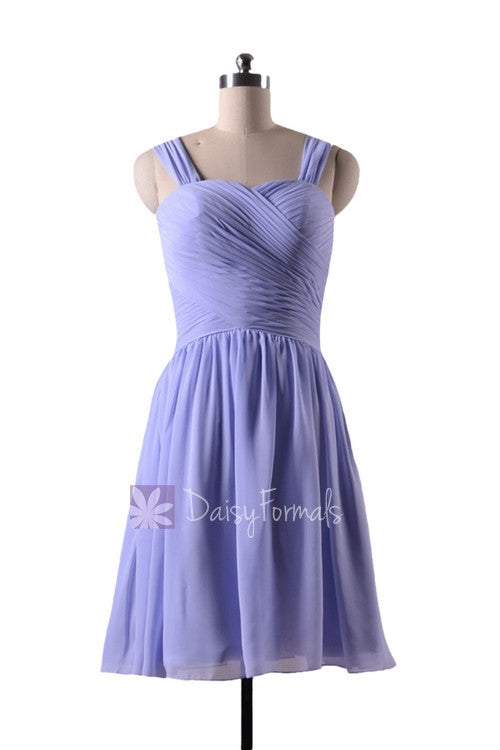 In stock,Ready to Ship - Sweetheart Purple Short Chiffon Bridesmaid Dress(BM800) - (Periwinkle, Sz4)