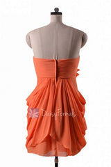 In stock,Ready to Ship - Sheath Orange Chiffon Cocktail Bridesmaid Dress (BM332N) - (#22 Orange, Sz10)
