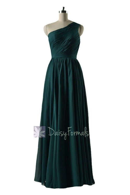 In stock,Ready to Ship - Long One Shoulder Rich Peacock Bridesmaid Dress(BM10822L) - (Rich Peacock, Sz2)