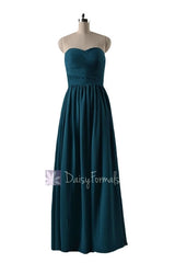 In stock,Ready to Ship - Long Sweetheart Peacock Teal Chiffon Formal Dress(BM10824L) - (#42 Peacock Teal, Sz4)