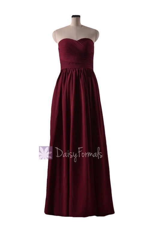 In stock,Ready to Ship - Long Sweetheart Red Chiffon Bridesmaid Dress(BM10824L) - (Falu Red)