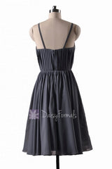 In stock,Ready to Ship - Short Gray Chiffon Bridesmaid Dress W/Scoop Neck(BM10826S) - (#53 Dark Gray, Sz2)