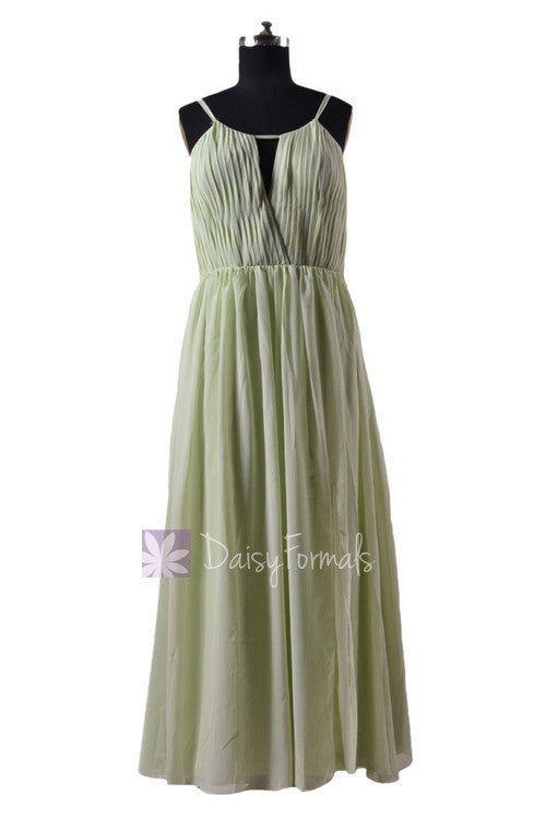 In stock,Ready to Ship - Plus Size Long Green Chiffon Bridesmaid Dress(BM10826L) - (#33 Tea Green)
