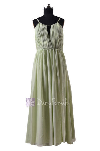 In stock,Ready to Ship - Plus Size Long Green Chiffon Bridesmaid Dress(BM10826L) - (#33 Tea Green)