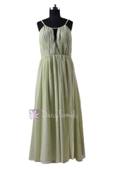 In stock,Ready to Ship - Plus Size Long Green Chiffon Bridesmaid Dress(BM10826L) - (#33 Tea Green)