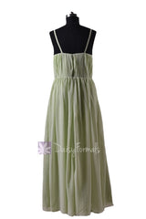 In stock,Ready to Ship - Plus Size Long Green Chiffon Bridesmaid Dress(BM10826L) - (#33 Tea Green)