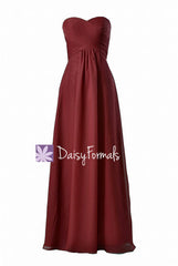Dark Scarlet Chiffon Bridal Party Dress Long Sweetheart Chiffon Formal Dress(BM2442)