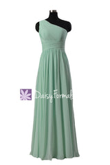 In stock,Ready to Ship - Long Mint Green Bridesmaid Dress Chiffon Party Dress(BM351L) - (#34 Mint, Sz10)