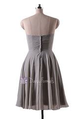 In stock,Ready to Ship - Knee Length Sweetheart Gray Chiffon Bridesmaid Dress(BM8487S) - (#55 Gray, Sz10)