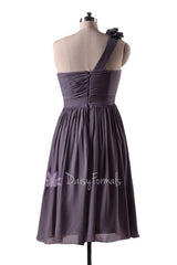 In stock,Ready to Ship - Short One Shoulder Gray Bridesmaid Dress(BM233) - (#54 Slate Gray, Sz8)