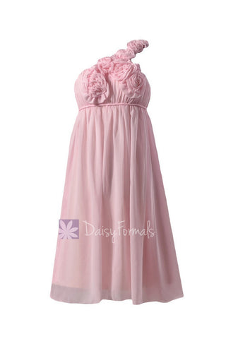 Short One Shoulder Materinity Chiffon Bridesmaid Dress Party Dress W/Rosettes(BM1031S)