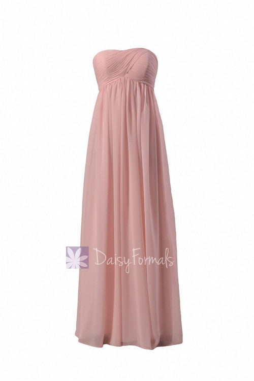 Gorgeous Floor Length Pink Chiffon Wedding Party Dress W/Empire Waist(BM10821L)