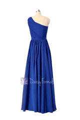 Sapphire Chiffon Beach Wedding Dress Long One Shoulder Bridesmaid Dress(BM10822L)