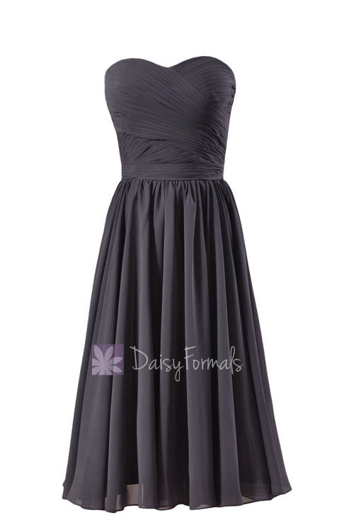Attractive Knee Length Slate Gray Bridesmaid Dress Sweetheart Chiffon Formal Dress(BM10824S)