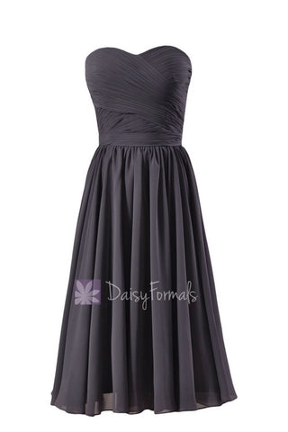 Attractive Knee Length Slate Gray Bridesmaid Dress Sweetheart Chiffon Formal Dress(BM10824S)