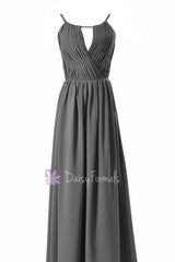 Soft Floor Length Chiffon Bridesmaid Dress Gray Evening Dress W/Jewel Neck(BM10826L)
