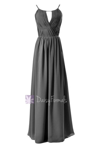 Soft Floor Length Chiffon Bridesmaid Dress Gray Evening Dress W/Jewel Neck(BM10826L)