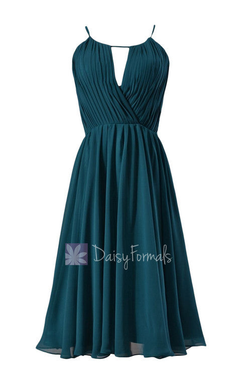 Short Peacock Teal Bridesmaid Dress,Dark Teal Dress W/Scoop Neck (BM10826S)
