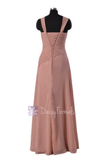 Chic Long Dusty Rose Asymmetric Chiffon Bridesmaid Dress Formal Dress Party Dress (BM124)