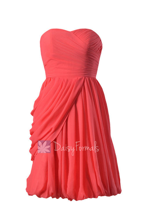 Cherry Bridesmaid Dress Short Sweerheart Bridal Party Dress Chiffon Cocktail Dress(BM130)