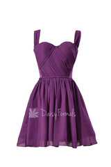 Purple Sweetheart Chiffon Mini Skirt Bridesmaid Dress W/Straps Sexy Short Prom Dress(BM1426A)
