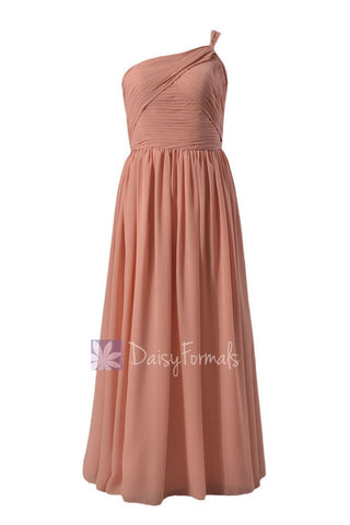 Elegant Floor Length One Shoulder Chiffon Bridesmaid Dress Beach Wedding Dress(BM1531B)