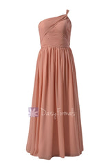 Elegant Floor Length One Shoulder Chiffon Bridesmaid Dress Beach Wedding Dress(BM1531B)