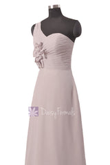 Light Gray Bridal Party Dress Long One Shoulder Chiffon Evening Dress(BM1622)