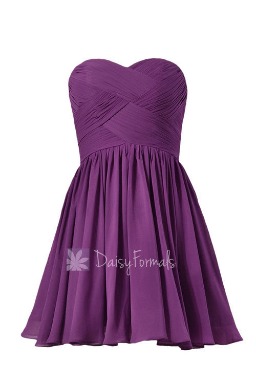 Deep Lilac Beach Wedding Dress Sweetheart Mini Skirt Bridesmaid Dress(BM1726B)