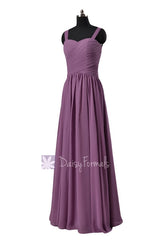 Long Lilac Chiffon Bridesmaid Dress w/Straps Floor Length Bridal Party Dress(BM2386)