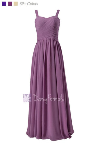 Long Lilac Chiffon Bridesmaid Dress w/Straps Floor Length Bridal Party Dress(BM2386)
