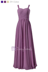 Long Lilac Chiffon Bridesmaid Dress w/Straps Floor Length Bridal Party Dress(BM2386)