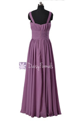 Long Lilac Chiffon Bridesmaid Dress w/Straps Floor Length Bridal Party Dress(BM2386)