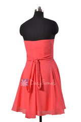 Short Cherry Chiffon Dress for Beach Wedding Red Strapless Bridesmaid Dress (BM2424)