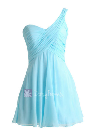 Goddess Inspired Dress Mini Skirt Sky Blue Beach Wedding Bridesmaid Dress (BM2430LS)