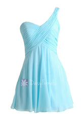 Goddess Inspired Dress Mini Skirt Sky Blue Beach Wedding Bridesmaid Dress (BM2430LS)