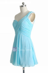 Goddess Inspired Dress Mini Skirt Sky Blue Beach Wedding Bridesmaid Dress (BM2430LS)