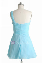 Goddess Inspired Dress Mini Skirt Sky Blue Beach Wedding Bridesmaid Dress (BM2430LS)