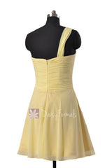 Light Yellow Chiffon One Shoulder Chiffon Dress Mini Skirt Bridesmaid Dress (BM2430N)