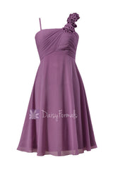 Knee Length Pale Purple Chiffon Dress Bridesmaid Dress W/Spaghetti Straps(BM2454S)