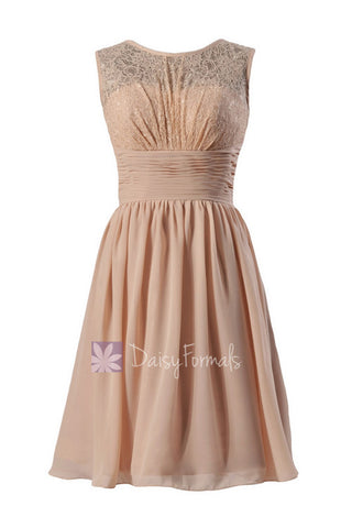 Short Vintage Chiffon Bridal Party Dress Vintage Lace Formal Dress (BM2529)