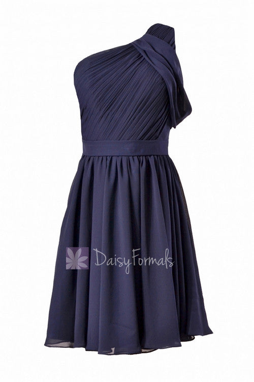 Chic One Shoulder Short Chiffon Bridal Party Dress Bridesmaid Dress W/ Sash(BM280)