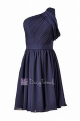 Chic One Shoulder Short Chiffon Bridal Party Dress Bridesmaid Dress W/ Sash(BM280)