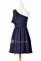 Chic One Shoulder Short Chiffon Bridal Party Dress Bridesmaid Dress W/ Sash(BM280)