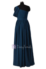 Quality Long Peacock Blue Bridesmaid Dress One Shoulder Chiffon Formal Dress(BM281L)