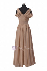 Champagne V-Neck Chiffon Bridesmaid Dress Long Formal Party Dress(BM283)