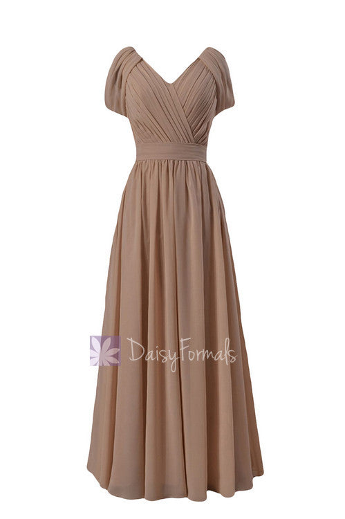 Champagne V-Neck Chiffon Bridesmaid Dress Long Formal Party Dress(BM283)