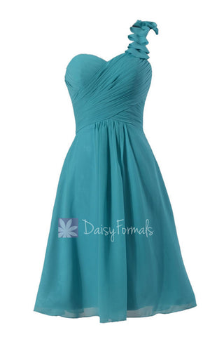 One-Shoulder Short Sweetheart Chiffon Bridesmaid Dress Bridal Party Dress(BM300)
